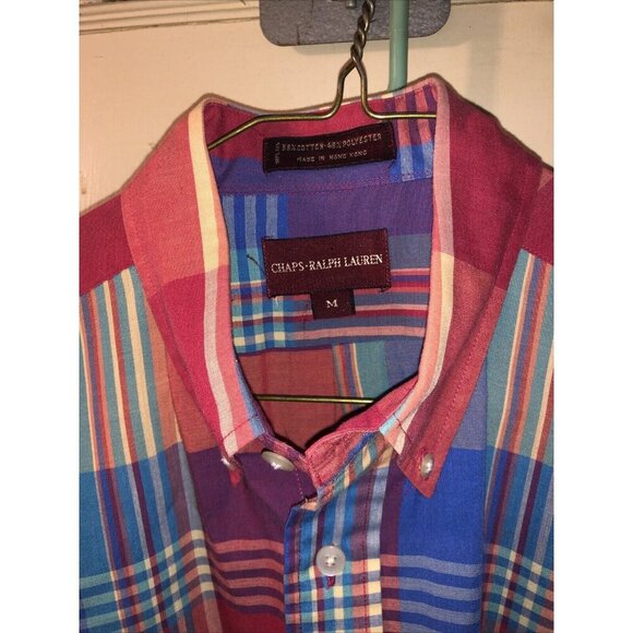 Chaps Ralph Lauren Shirt Mens M Button Down Plaid Short Sleeve Lightweight - Picture 3 of 5